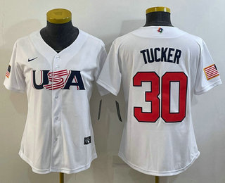 Womens USA Baseball #30 Kyle Tucker 2023 White World Classic Stitched Jersey